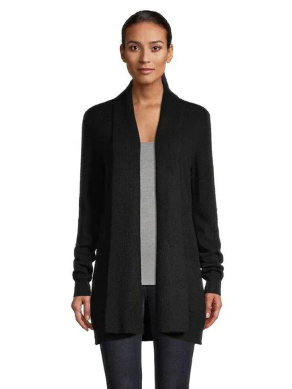 HBC HUDSON'S BAY Black 100% Cashmere Knit Open Front Cardigan Sweater, Size M